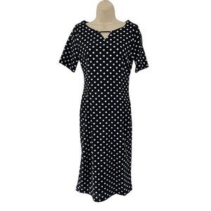 VINTAGE Jody California Women's Sz M Black White Polka Dot Sheath Dress NWT
